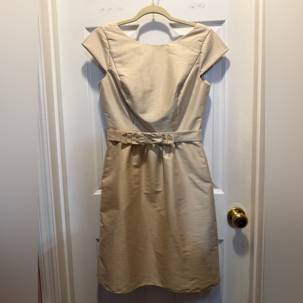 ALFRED SUNG Cream Cap-Sleeve Midi Sheath Dress with Waist Bow
